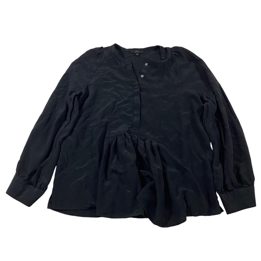 J.Crew Womens‎ Black Long Sleeve Pleated Peplum Blouse Top Size Small Tall ST